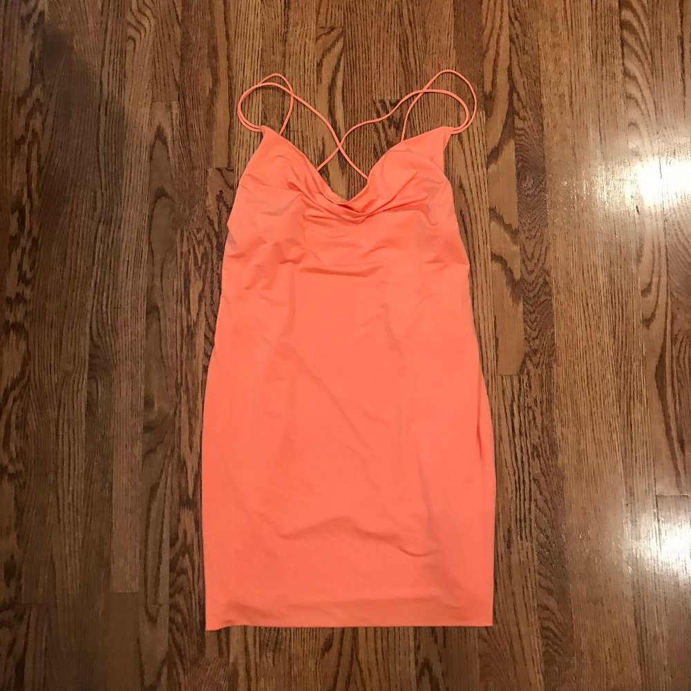 Orange Cowl Neck Bodycon Dress NWT